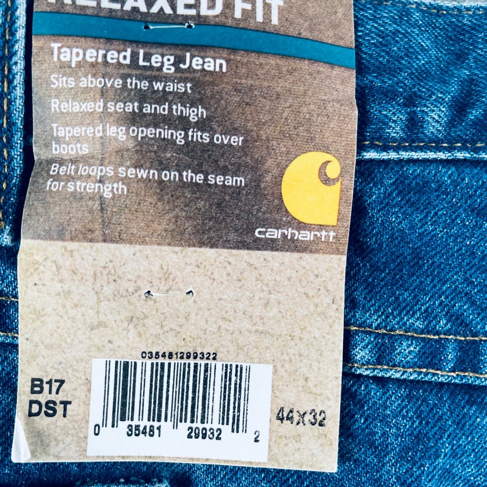 Carhartt Men Jeans 100% Cotton 44x32 Relaxed Tapered B17-DST Workwear Blue - Picture 6 of 12